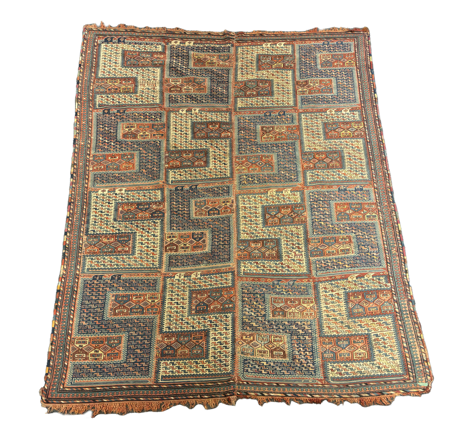 An antique Caucasian geometric rug, 255 x 210cm